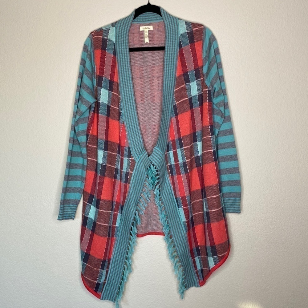 Matilda Jane plaid striped cardigan tassel Sz small open front